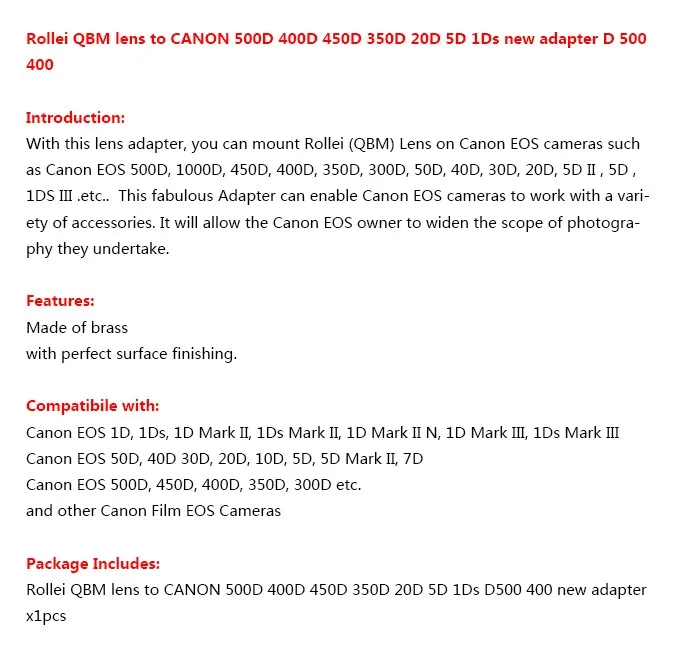 Pixco Крепление объектива адаптер Костюм для Rollei QBM объектив Canon EOS Камера 7D Mark II 5D III 6D 70d 60D 100D 700D 550D 600D 650D 5DII