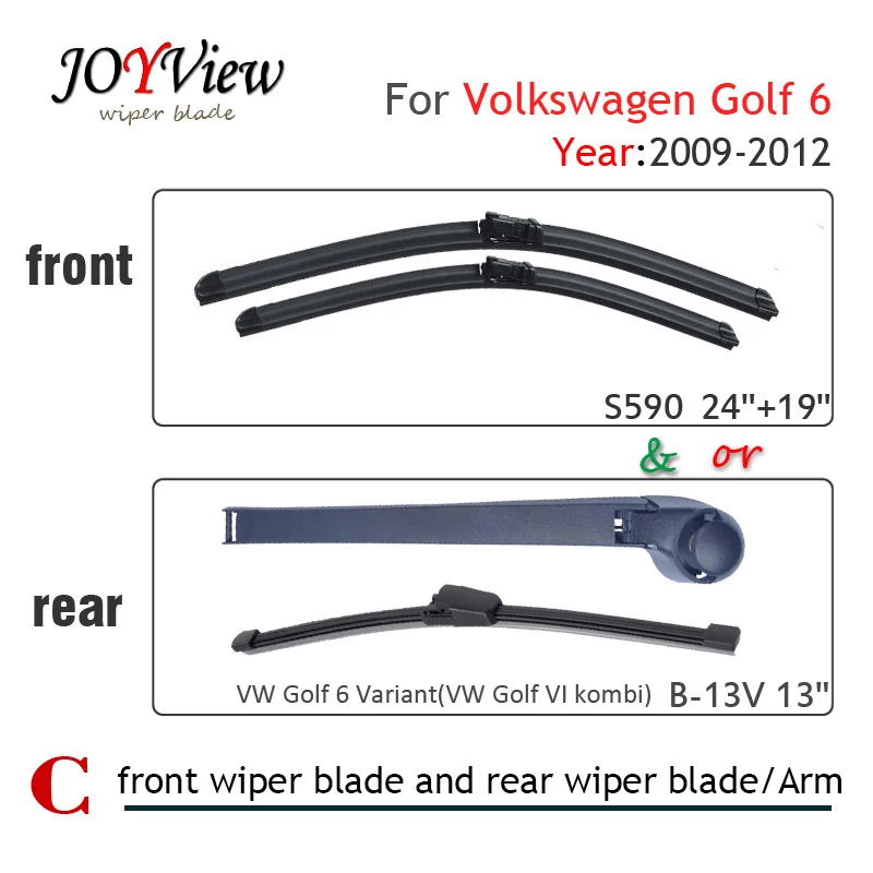 S590 Front Wiper Blade and Rear Wiper Arm Blade for Volkswagen Golf 6