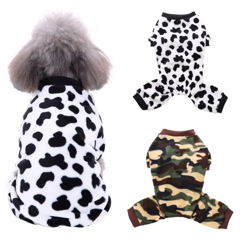Одежда для животных костюм камуфляж корова узор Щенок Одежда Собака теплые пижамы зимняя четыре ноги шерсть домашних животных одежда