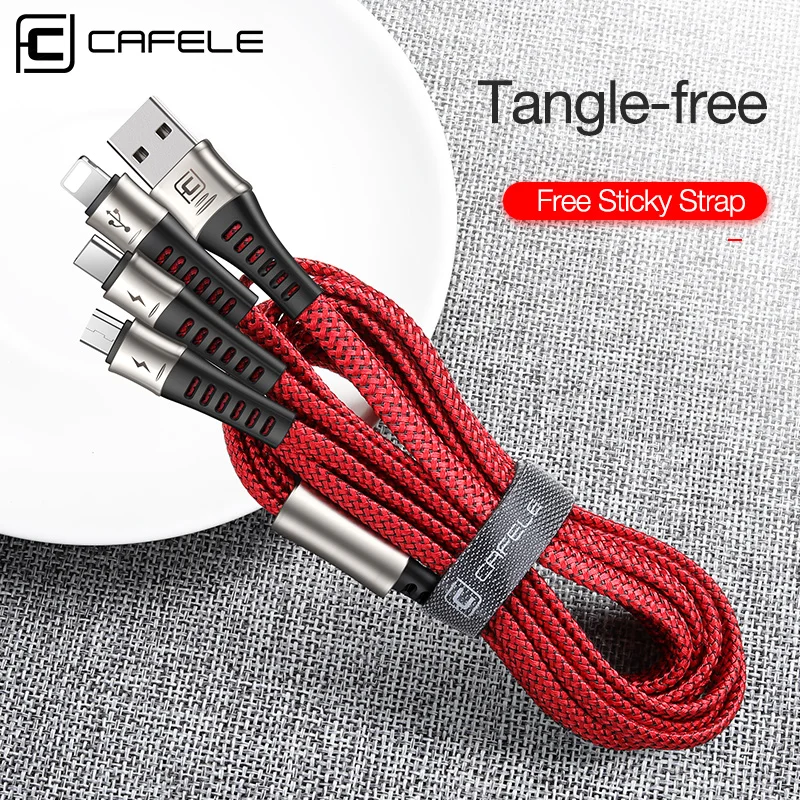 USB кабель Cafele для iPhone Micro Type C 3A быстрой зарядки Huawei Xiaomi Samsung из цинкового