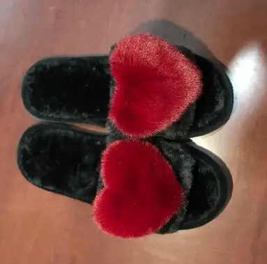 Non-slip Faux Fur Winter Women Slippers Home Female Comfort Floor Women Shoes Cotton Ladies Indoor Slippers Plush Slipper Unisex - Цвет: Burgundy sweetheart