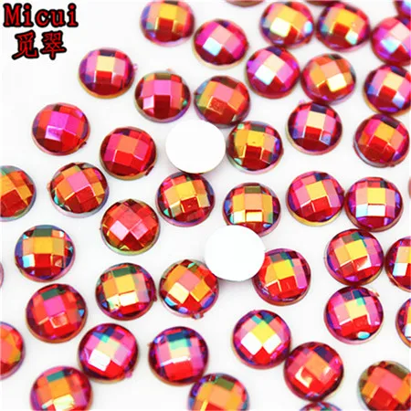 Micui 6/8mm Crystal AB Round Acrylic Nail Rhinestones Flatback Glue On Non Hotfix Stones Appliques For Craft DIY Nail Art MC341 - Цвет: Red AB
