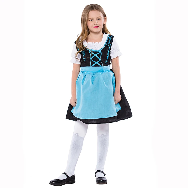 Blue German Beer Maid Outfits Carnival Children Costumes Bavarian
