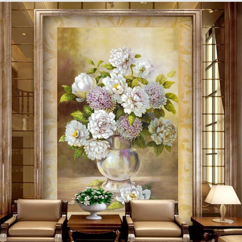 

beibehang papel de parede Custom Wallpaper 3d Classical Vase Flower Oil Painting Arcade Aisle TV Background Wall papper 3d mural