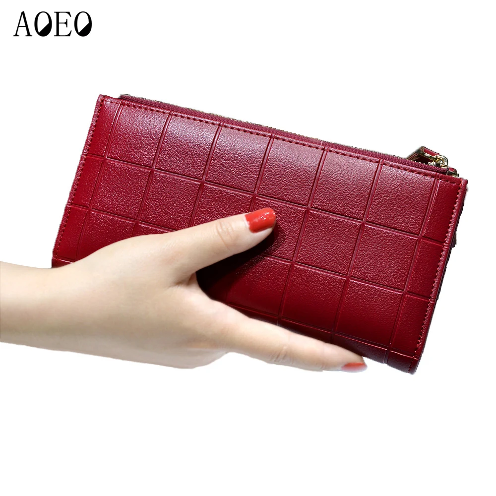 Women PU Leather Purses Plaid Wallets Long Fashion Ladies Colorful Walet Red Clutch Coin Pocket Female