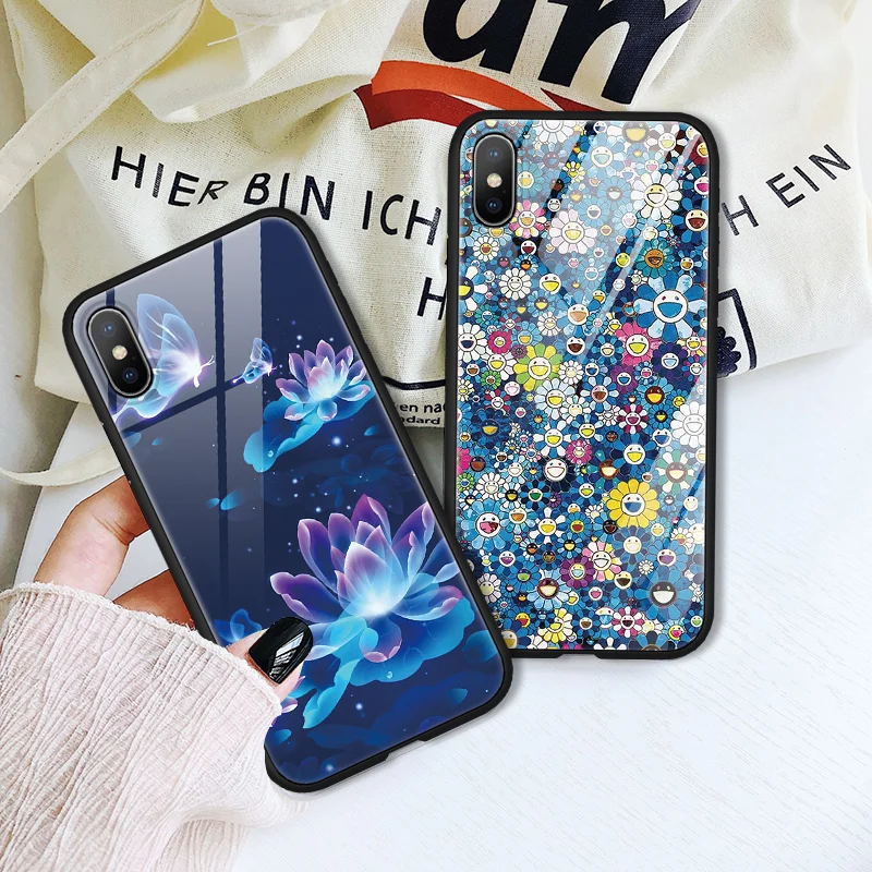

Space Tempered Glass Coque For iPhone XS X XS Max XR Capa Floral Girl Pattern Soft Silicone Case For iPhone 8 7 6 6S Plus Cover