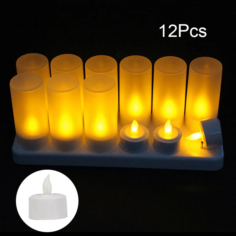 

12Pcs Rechargeable LED Flameless Candle Light Long Lasting for Restaurants Home Party Decor JDH99
