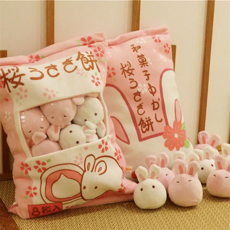 

A Bag of Rabbit Plush Toys Kawaii Pink Sakura Rabbit Soft Stuffed Bunny Dolls Creative Kids Toys Girls Christmas Gifts