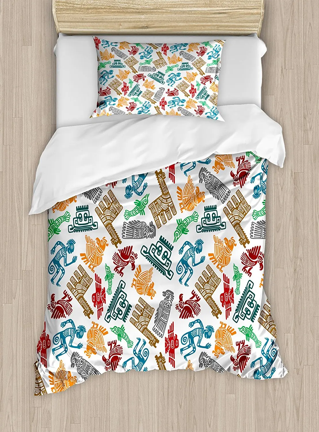 Tribal Duvet Cover Set Mayan And Aztec Primitive Icons With Shaman
