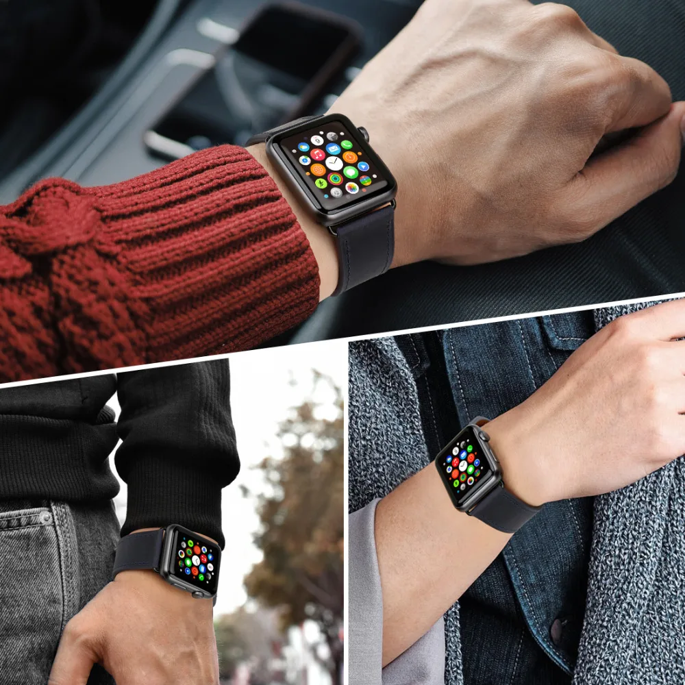 Ремешок MAIKES кожаный для iwatch Band 42 мм 38 браслет Apple Watch Series 4 1 44 40 аксессуары