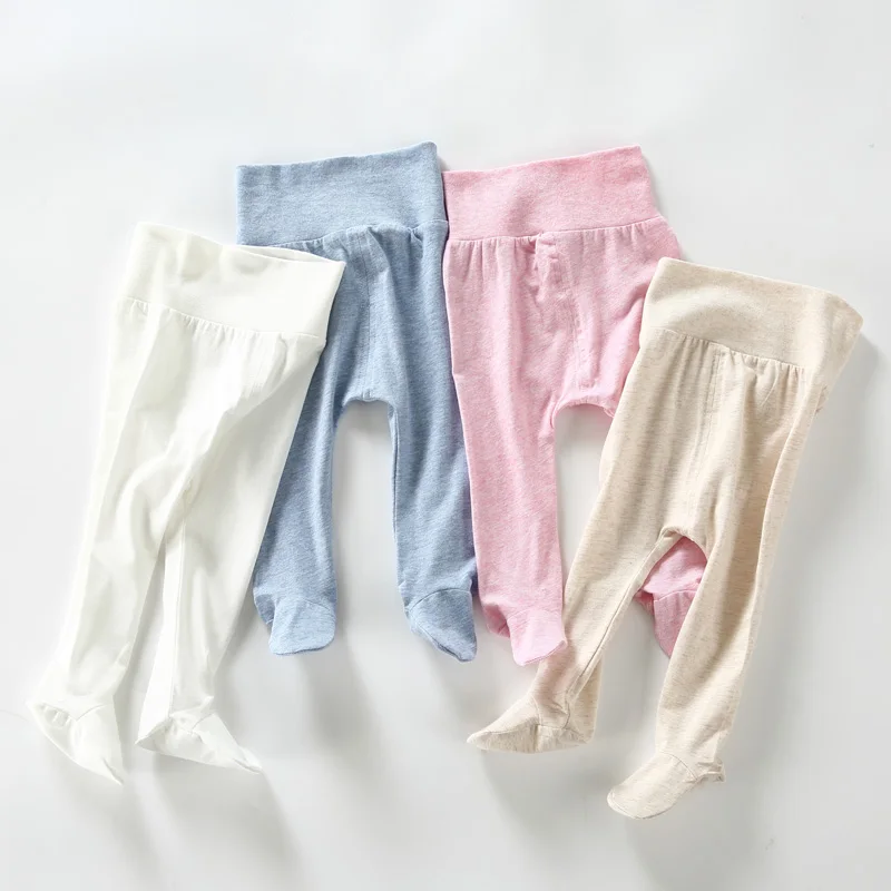 Summer Spring Newborn Baby Boys Girls Cotton High Waist Footed Pants Cansual Leggings with Feet Pyjama Trouser Panty hose 0-12m