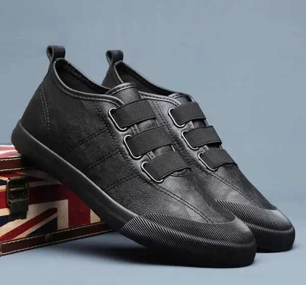 2019 spring new hot fashion men leather elastic band casual shoes trend shoes cool loafers flattie
