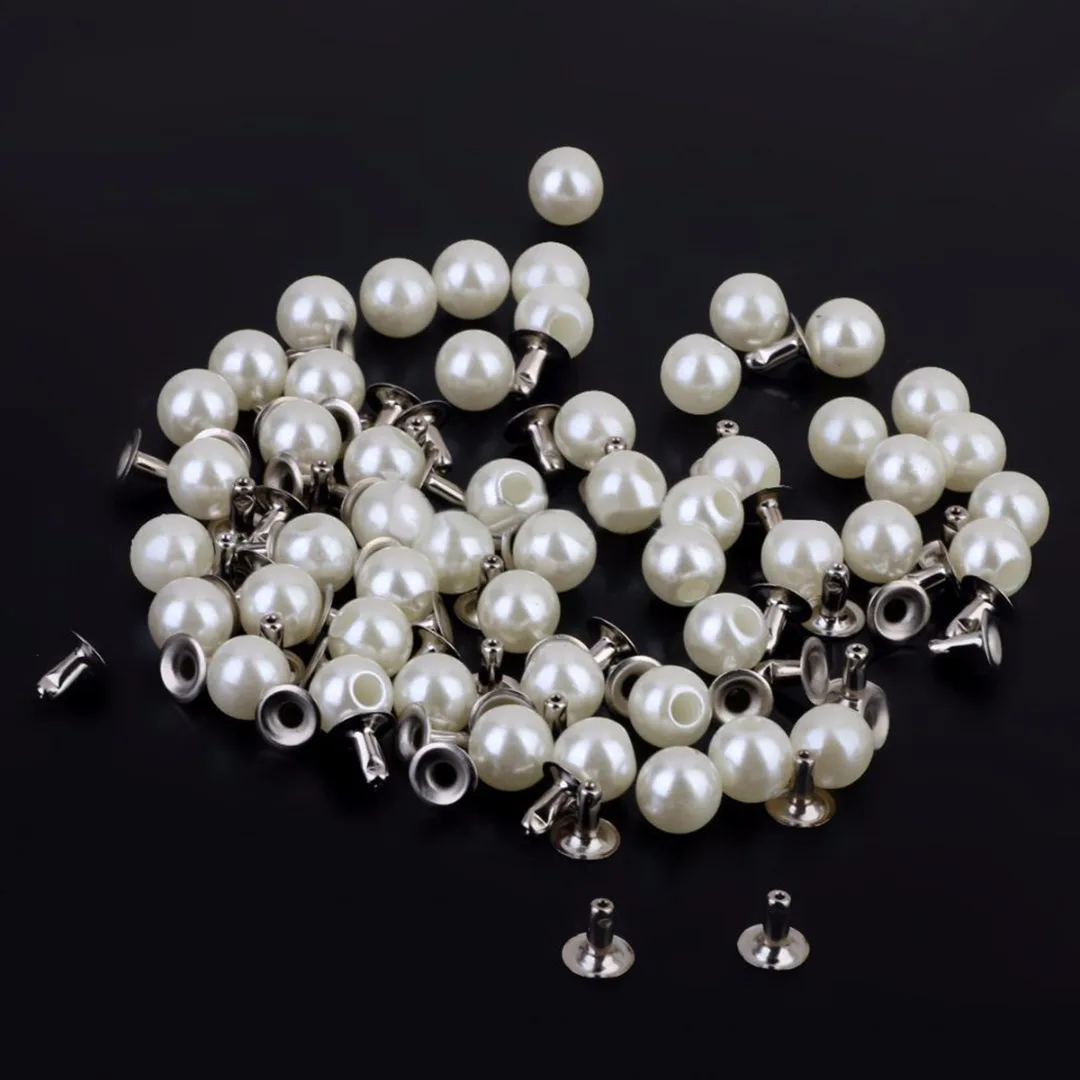 100pcs/set Newest Pearls Rivets Studs 6mm for DIY Leather Bag Shoes Clothes Decoration