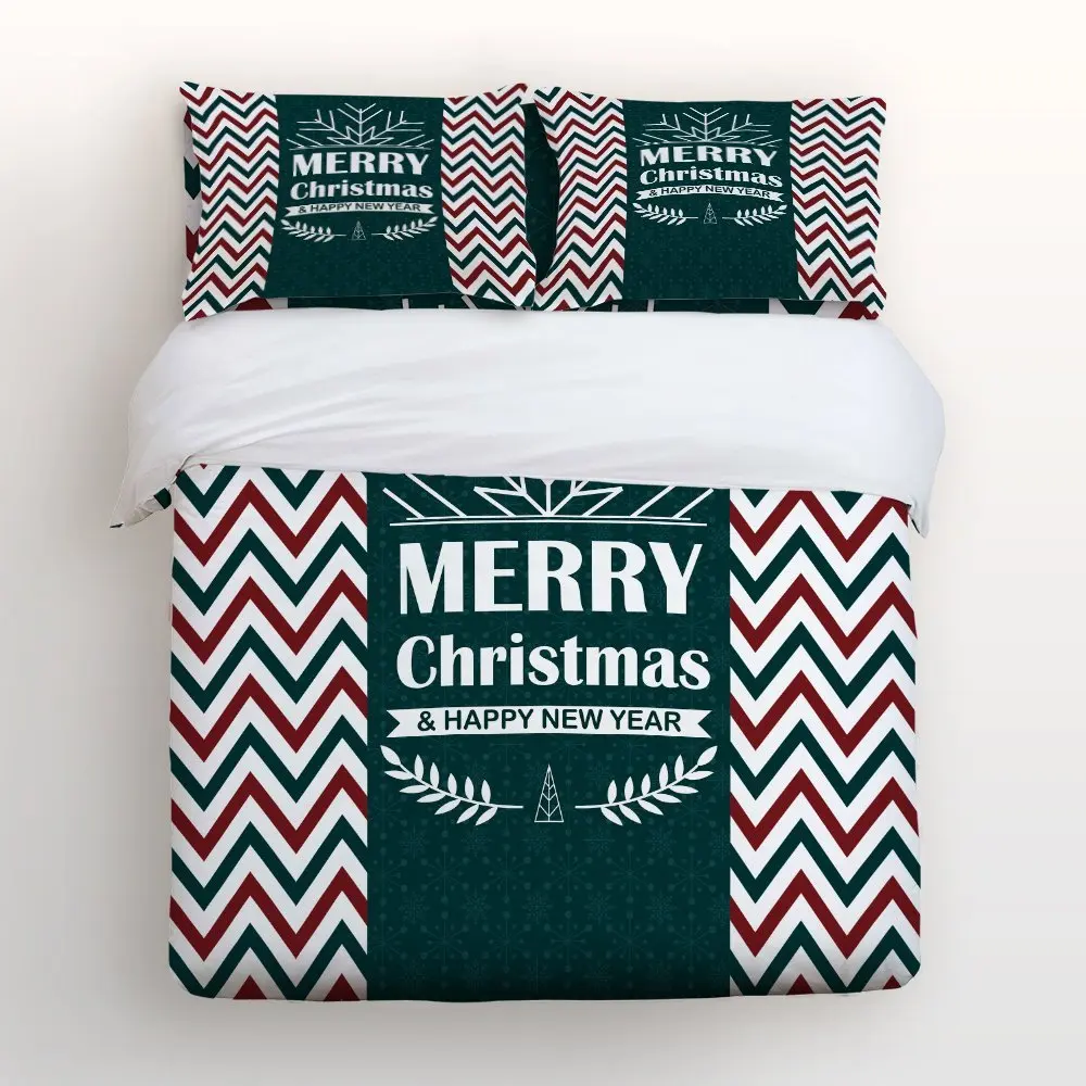 

4 Piece Bed Sheets Set, Merry Christmas and Happy New Year with Green Red Chevron Zig Zag Print