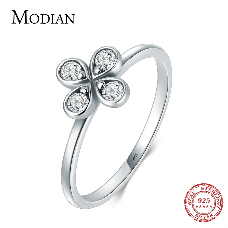 Modian Lucky цветок клевера Мода кольцо 100% 925 стерлингового серебра талисман с