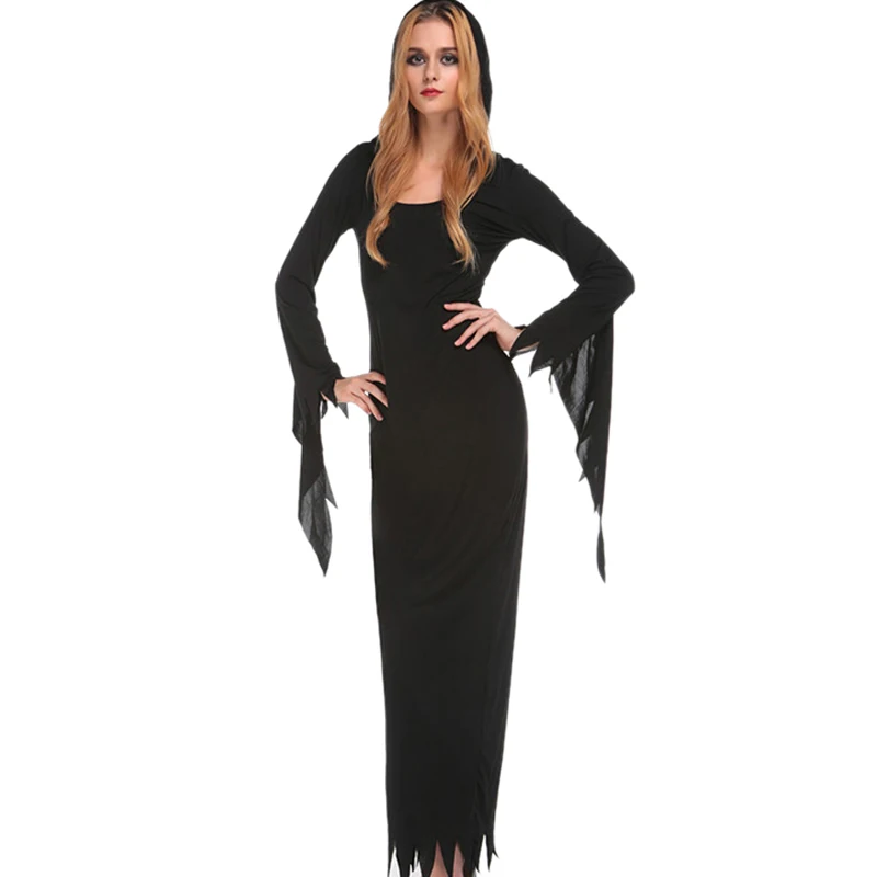 Новинка, женский костюм демона для взрослых на Хэллоуин, черная облегающая Униформа с длинным рукавом и круглым вырезом, наряд, платье W5389101 - Цвет: as shown