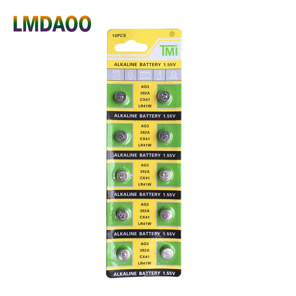 

10pcs/card LR41 AG3 392A SR41SW 384 LR736 V3GA 192 1.55V Button Coin Cell Battery Batteries For Watch Clocks Laser Pointer Torch