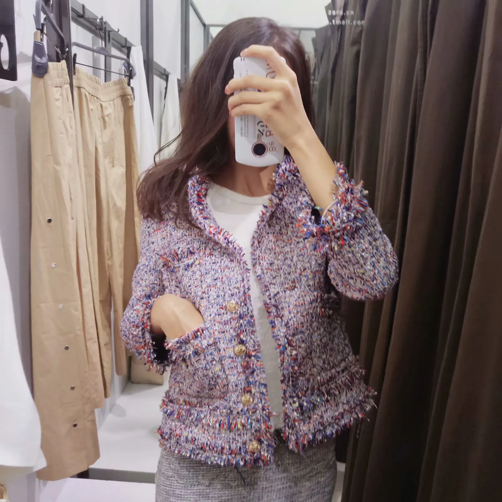 Outwear 2018 Vintage Color O Streetwear Tweed Manteaux Photo cou Automne Vestes Femmes Veste Mince Femelle Courts Casual 8PXwOkn0