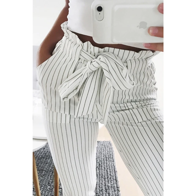 2018 nowe paski OL szyfon wysokiej talii harem Spodnie damskie stringyselvedge styl casual Spodnie damskie spodnie -