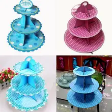 3 яруса Свадебные День рождения картонное для кексов Подставка для бумаги тарелки вечерние Маффин розовый синий цвет подставка для торта Ланч чай время