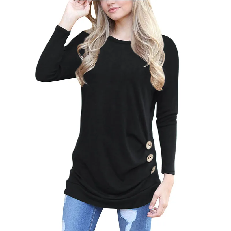 

BONJEAN Fashion Autumn Maternity T-shirts O-neck Long Sleeve Buttoned T-shirt Tops For Pregnant Women Loose Pegnant Clothes