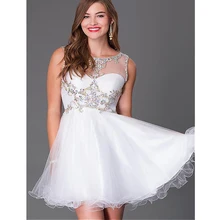 2016 elegantes A-linie Kurze Cocktailkleid Tüll Scoop Ausschnitt Sleeveless Mini Länge Homecoming Abendgesellschaft Abendkleid Weiß