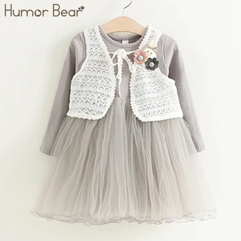 

Humor Bear Princess Dress Brand Autumn Design Hollow Out Jacket KIds Clothing Girls Dress Children's Clothes