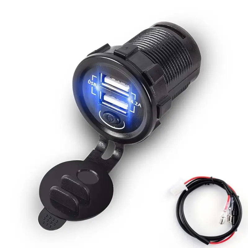 12 V-24 V Dual USB Автомобильное зарядное устройство 5V 2.1A автомобиля Зарядное устройство адаптер с вкл/выкл переключатель Мощность волоконно оптический кабель для автомобиля Мотоцикл смарт-чехол для телефона - Тип штекера: Универсальный