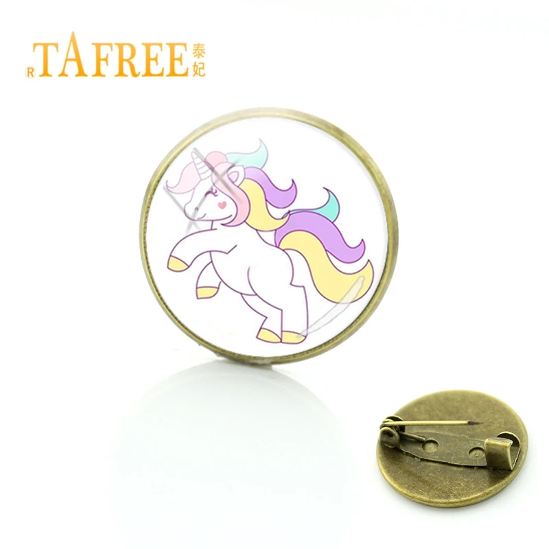 

TAFREE Trendy Charm Brooches Cute Animals Unicorn Pins Glass Cabochon Dome Pin Women Badges Fashion Gifts Jewelry ZY52