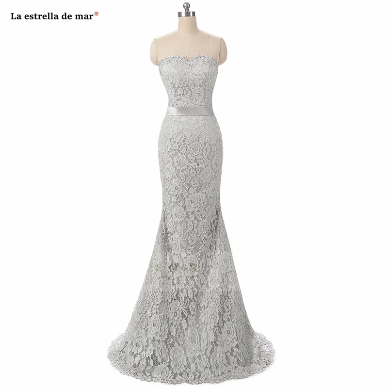 

Wedding party gown2019 new lace sexy sweetheart back silver grayr mermaid bridesmaid dress Floor Length vestidos de madrinha