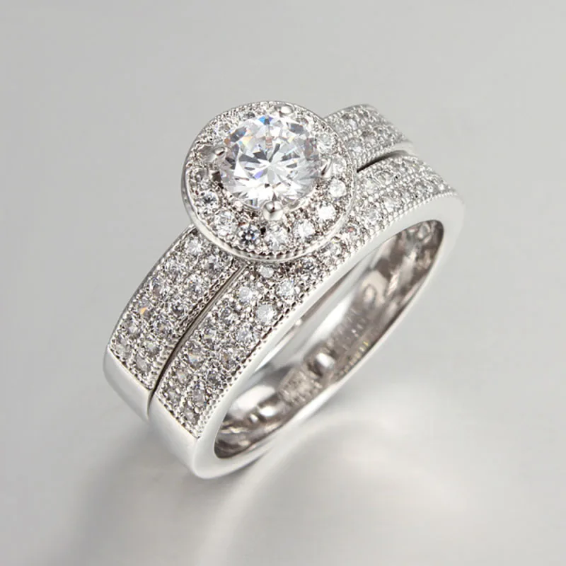 925 пробы, серебряные свадебные кольца, набор для женщин, высокое качество, кубический циркон, кристалл, обручальное кольцо, набор, бижутерия