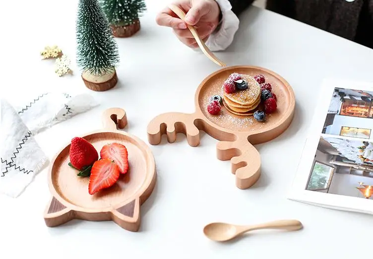 Прекрасный Рождественский лось и котенок креативная деревянная посуда тарелка домашний поднос тарелка для завтрака