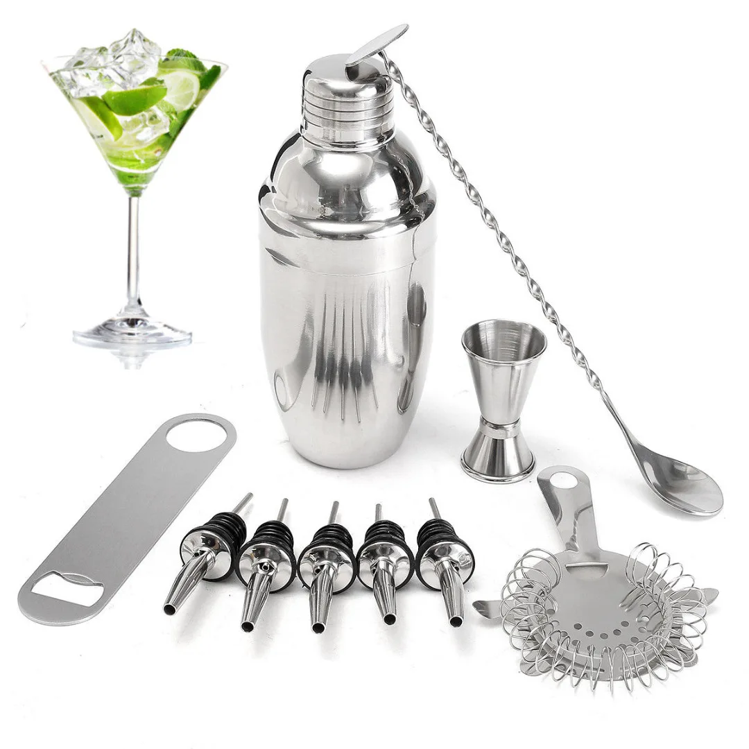 10Pcs Stainless Steel Cocktail Shaker Set With Jigger Mixer Bar Drink Bartender Tool Accessories