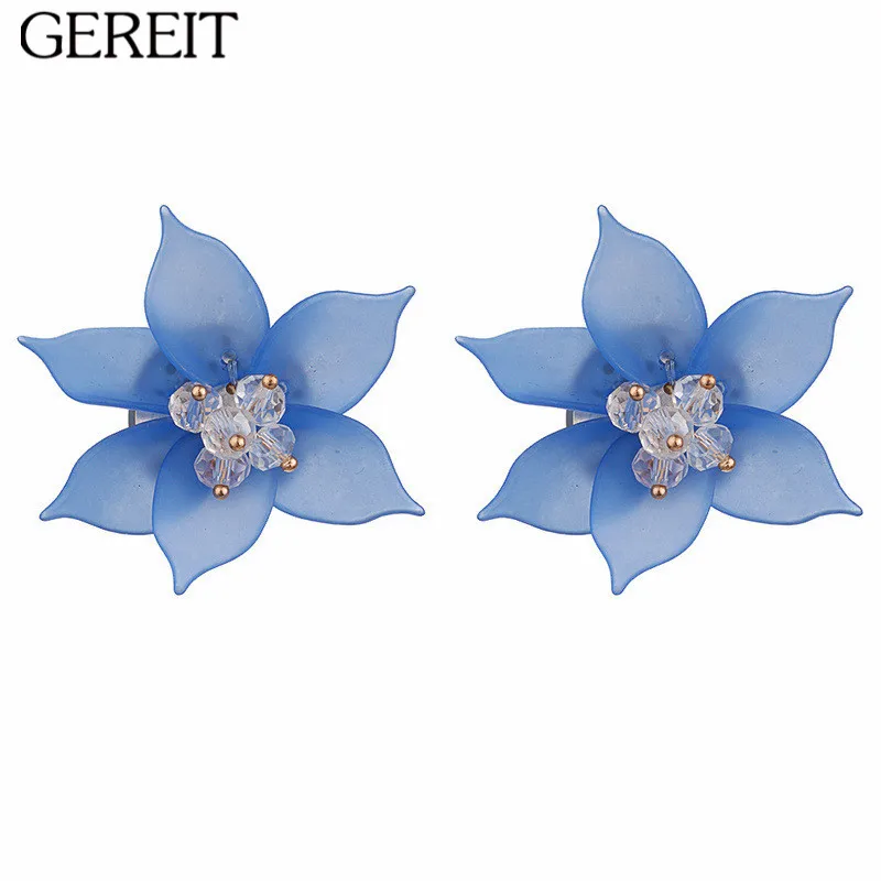 GEREIT Bohemia Flower Earrings Big Crystal Beads Statement Stud For Women Korean Elegant Beach Boho Jewelry Accessories | Украшения и