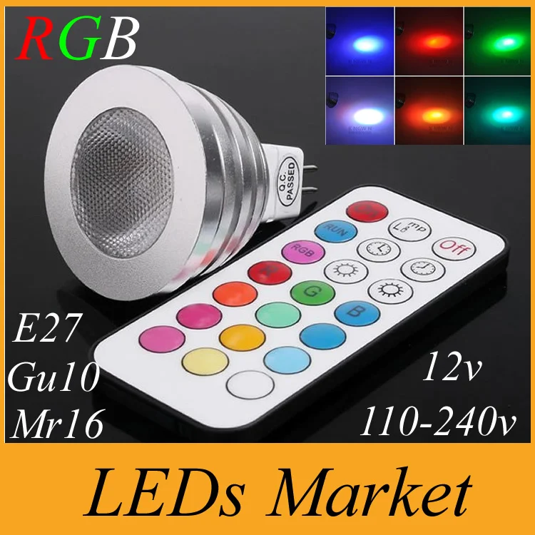 GU10 MR16 E14 E27 3W LED RGB Bulb Remote Control Color Change Memory Function y GU10 MR16 E14 E27 3W LED RGB Bulb Remote Control Color Change Memory Function y