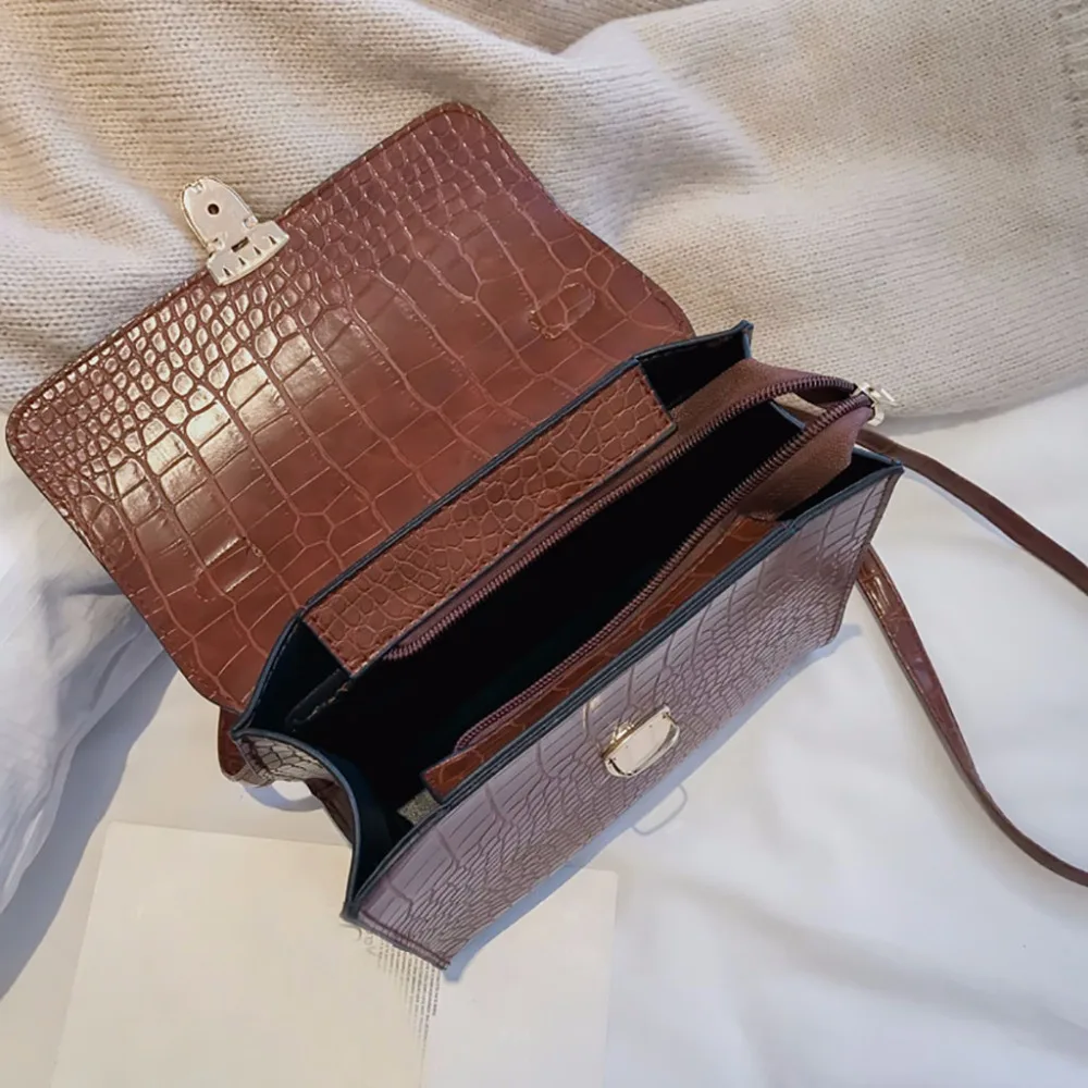 Новинка, модная однотонная коричневая Женская сумка cartera mujer monedero, Женская винтажная сумка с узором «крокодиловая кожа», сумка через плечо, мессенге, l8-432