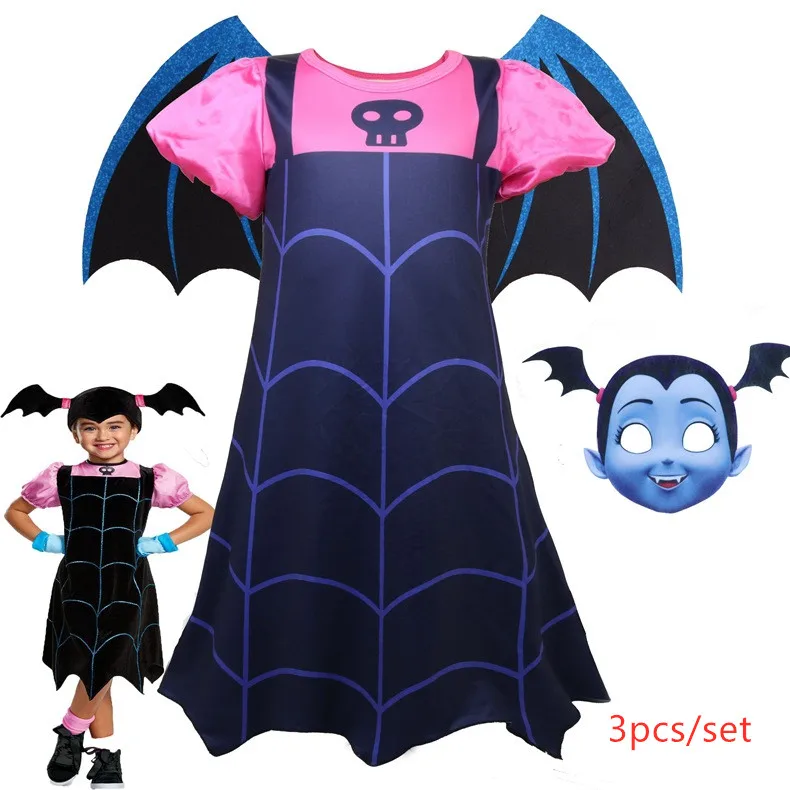 Одежда для девочек Vampirina костюм вампира Косплэй Детские платья для вечеринки на Хэллоуин; Карнавальный костюм для детей модные вечерние платья для девочек; уличная одежда - Цвет: m51210-3pcs-mask