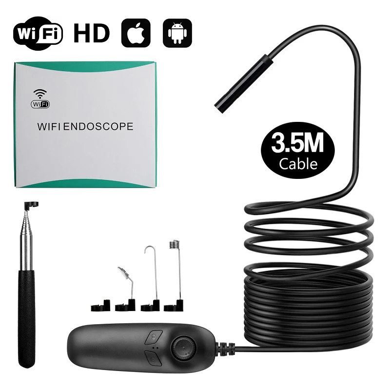 

Y12 3.5m Semi-rigid cable 8MM lens wireless camera endoscope adjustable LED lights for android ios phone with retail carton box