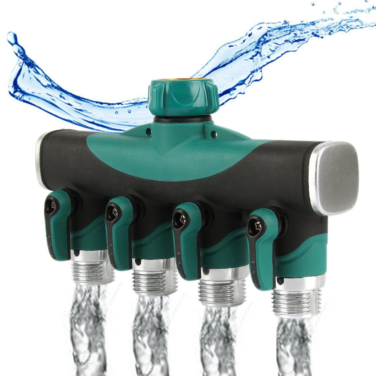 JX-LCLYL 4-Way Water Tap to Hose Connector Heavy Duty Garden Water Hose Splitter Green