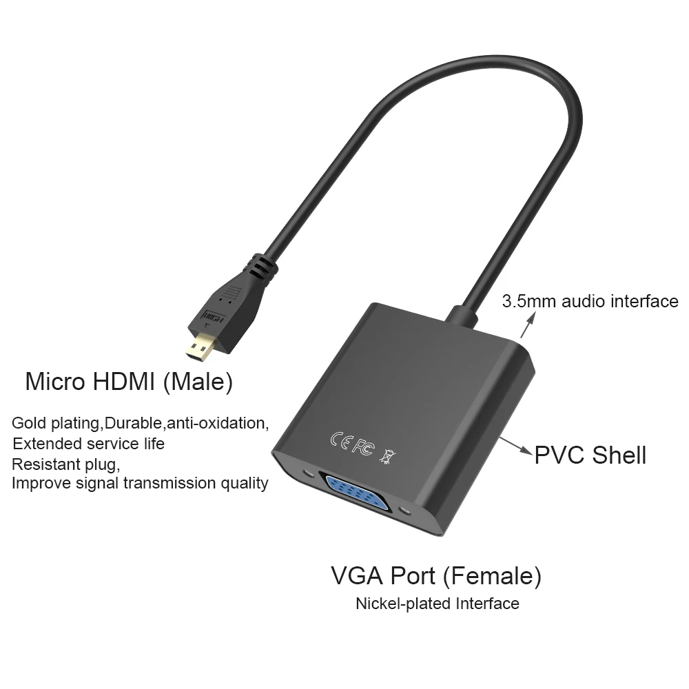 Micro HDMI адаптер VGA с 3,5 мм аудио разъем мужчин и женщин конвертер адаптер 1080 P для HDTV XBOX PS4 проектор для планшетных ПК
