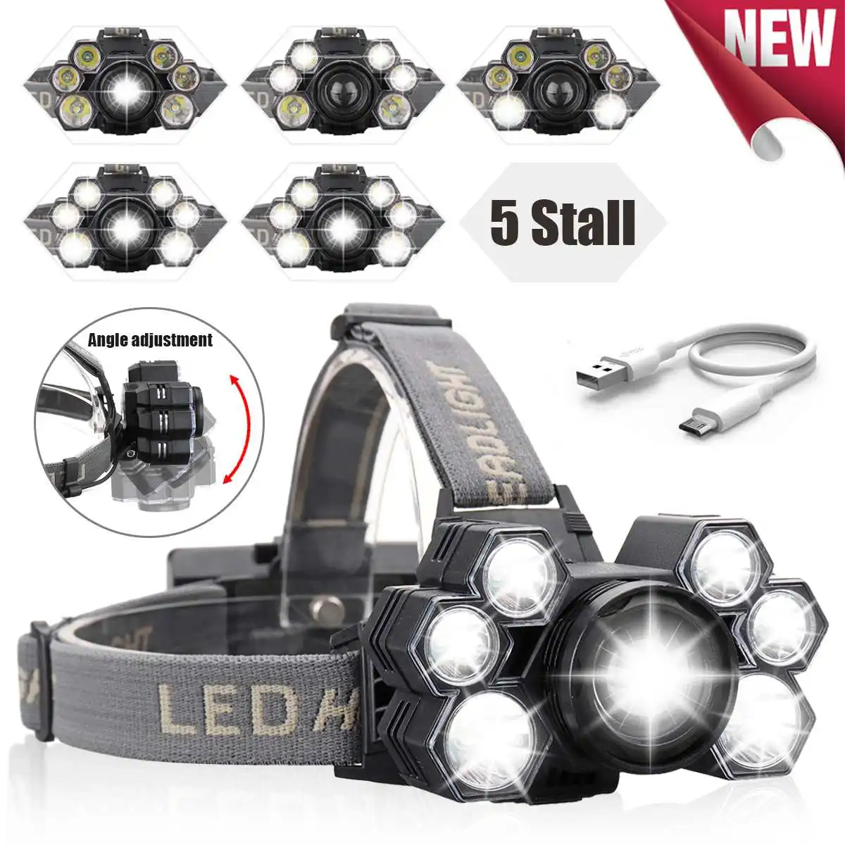 

7*t6 headlight 5 modes head light 70000lm LED Smuxi headlamp waterproof flashlight zoomable use 18650 for hunting cycling