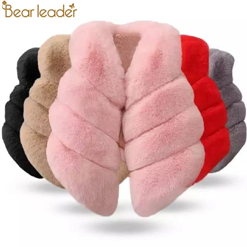Bear Leader/меховая верхняя одежда для девочек Новинка года; сезон осень-зима; модная плотная теплая одежда из искусственного меха; Экологически чистая красочная безрукавка