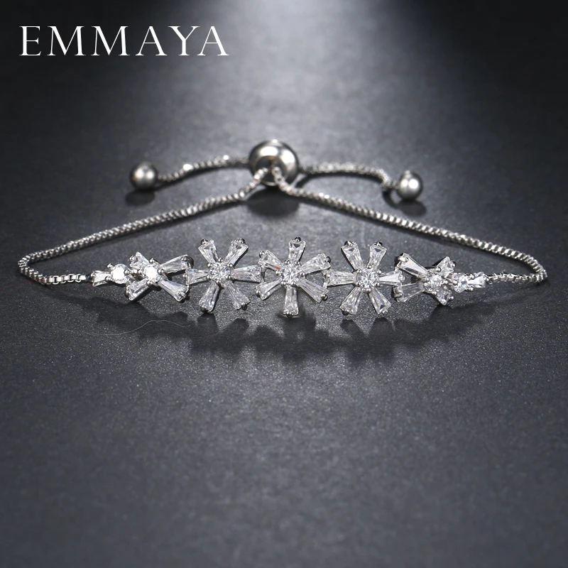 

EMMAYA Dropship CZ Micro Pave Zircon Women Gold Plating Copper Flower Charm Link Chains Adjustable Bracelets