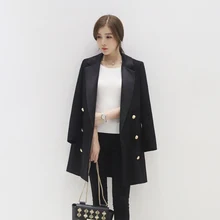 Модный деловой черный костюм с длинными рукавами Блейзер женские двубортные Женские офисные блейзеры Весна Женский блейзер 578