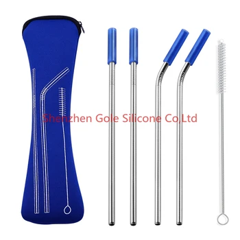 

25sets Reusable Stainless Steel Straws Straight Bent Drinking Straws with Silicone Tips for Hot Cold Beverage Drink Bar Tools