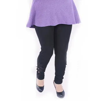 

Korean Fashion Side Perspective Lace Hollow Out Leggings Crochet Lace Pants Plus Size Fleece Leggings Women BG300