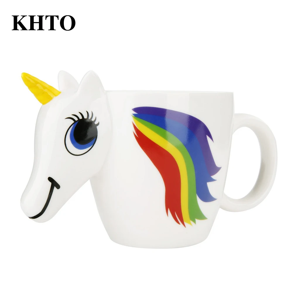 

KHTO Cartoon Unicorn Mug Unicorn Discoloration Cup 3D Ceramic Coffee Cup Cute Gift color changing Magical Horse Cups