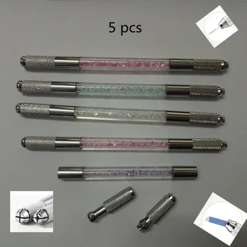 

5 PCS Crystal Both Head Can Be Used Microblading Manual Eyebrow Tattoo Pen For 3D Embroidery Permanent Makeup Eyebrow