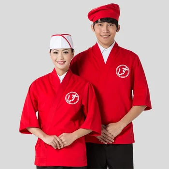 

(10)South Korean Japanese chef's short-sleeved summer cook uniforms food restaurant kitchen work clothes sushi costume