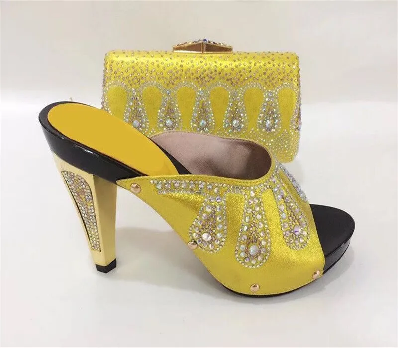 

Itlian Style Rhinestone Slipper Shoes And Matching Bag Set New Africa High Heels Shoes And Bag Set For Party Size 38-43